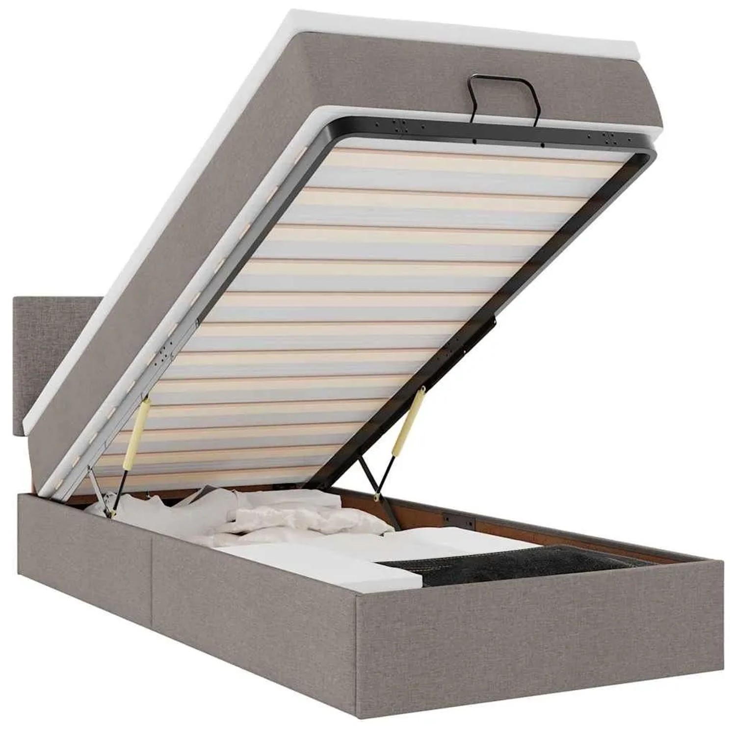 vidaXL Ottoman-Bett mit Matratze & LEDs Taupe 90x190 cm Stoff 3312191