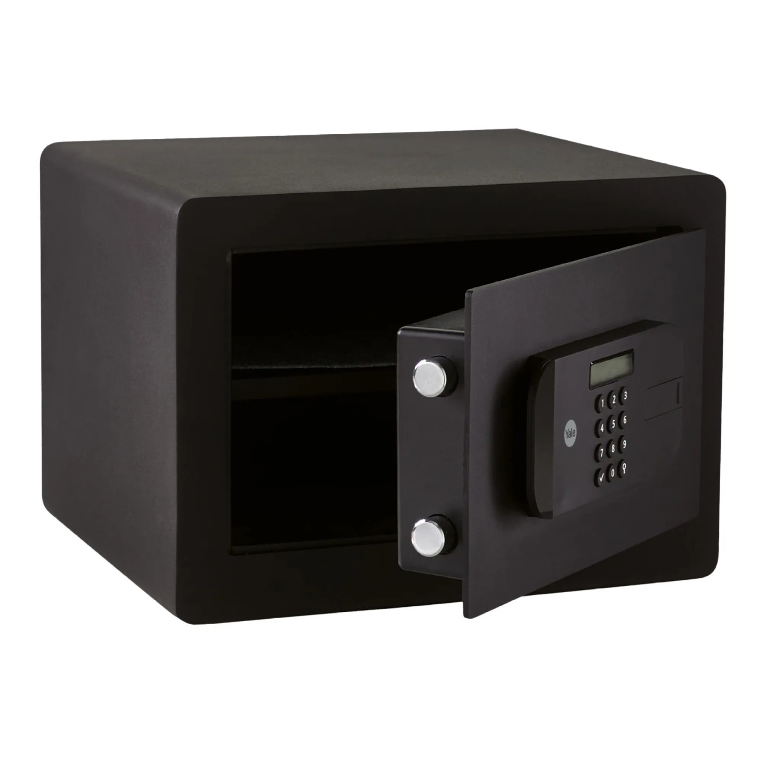 Offener, schwarzer Yale Tresor High Security Safe mit digitalem Tastenfeld.