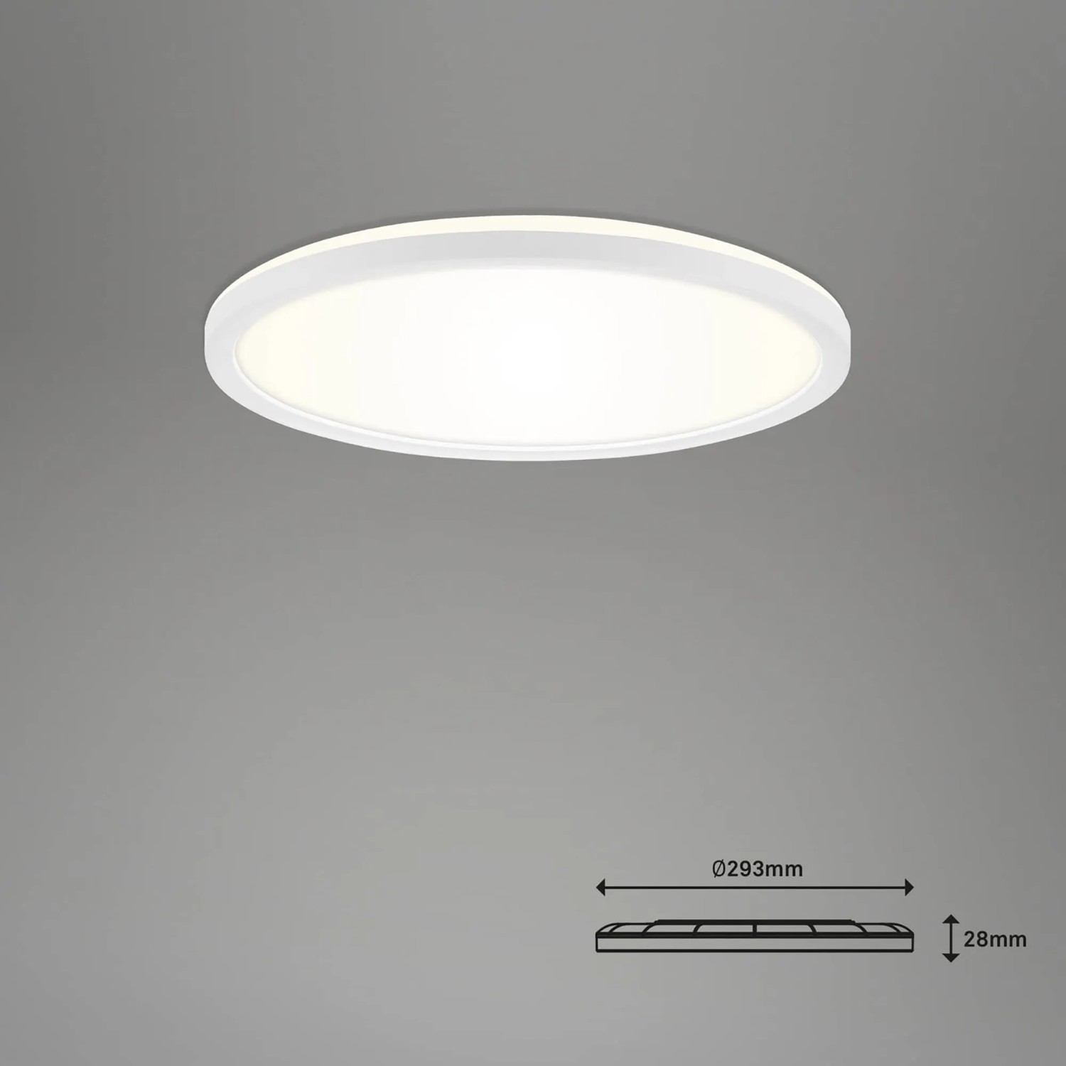 Weiße, runde Brilo WiFi LED Deckenleuchte Slim Smart mit App- und Sprachsteuerung.