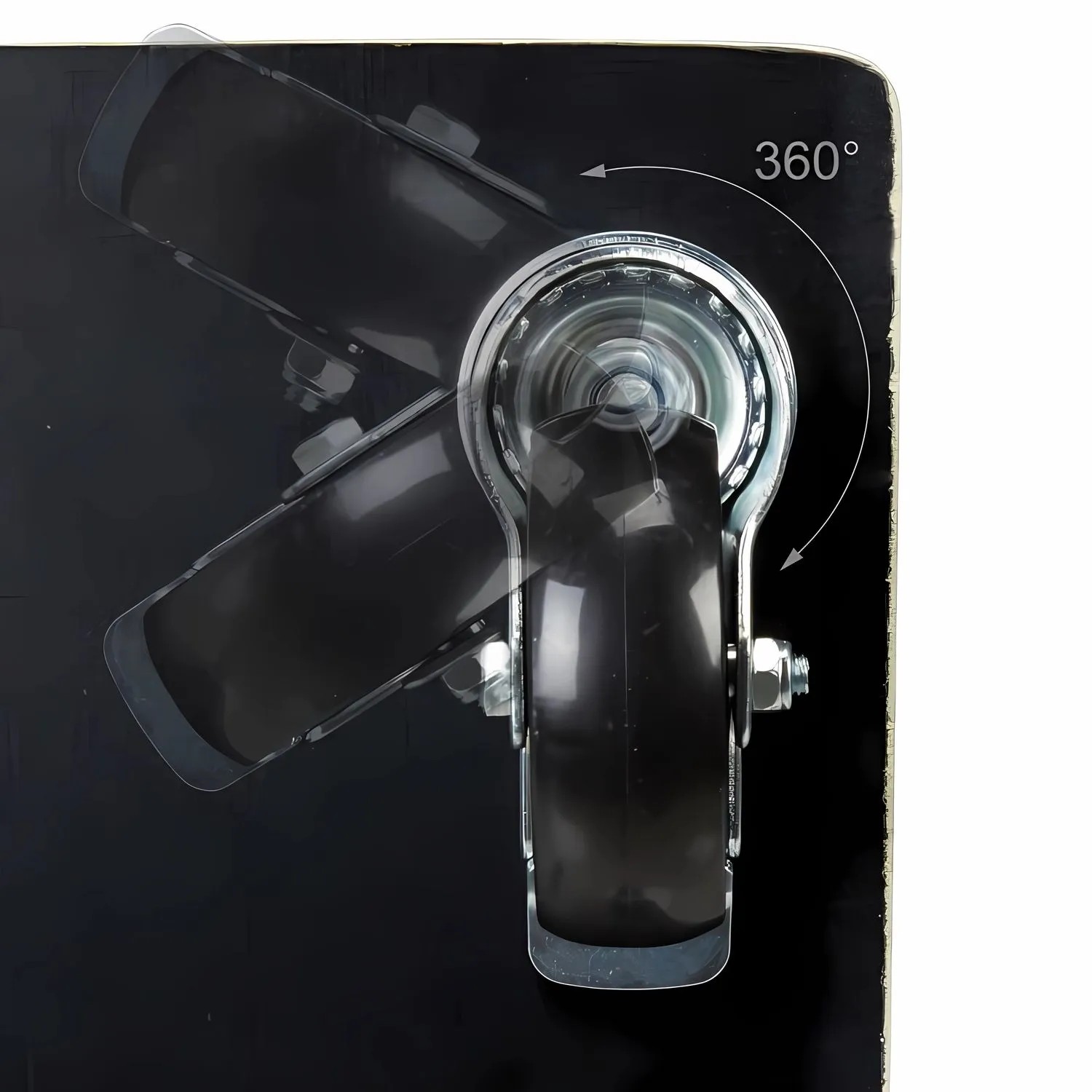 Detailaufnahme der 360° Schwenkrolle vom Transportroller / Rollbrett.