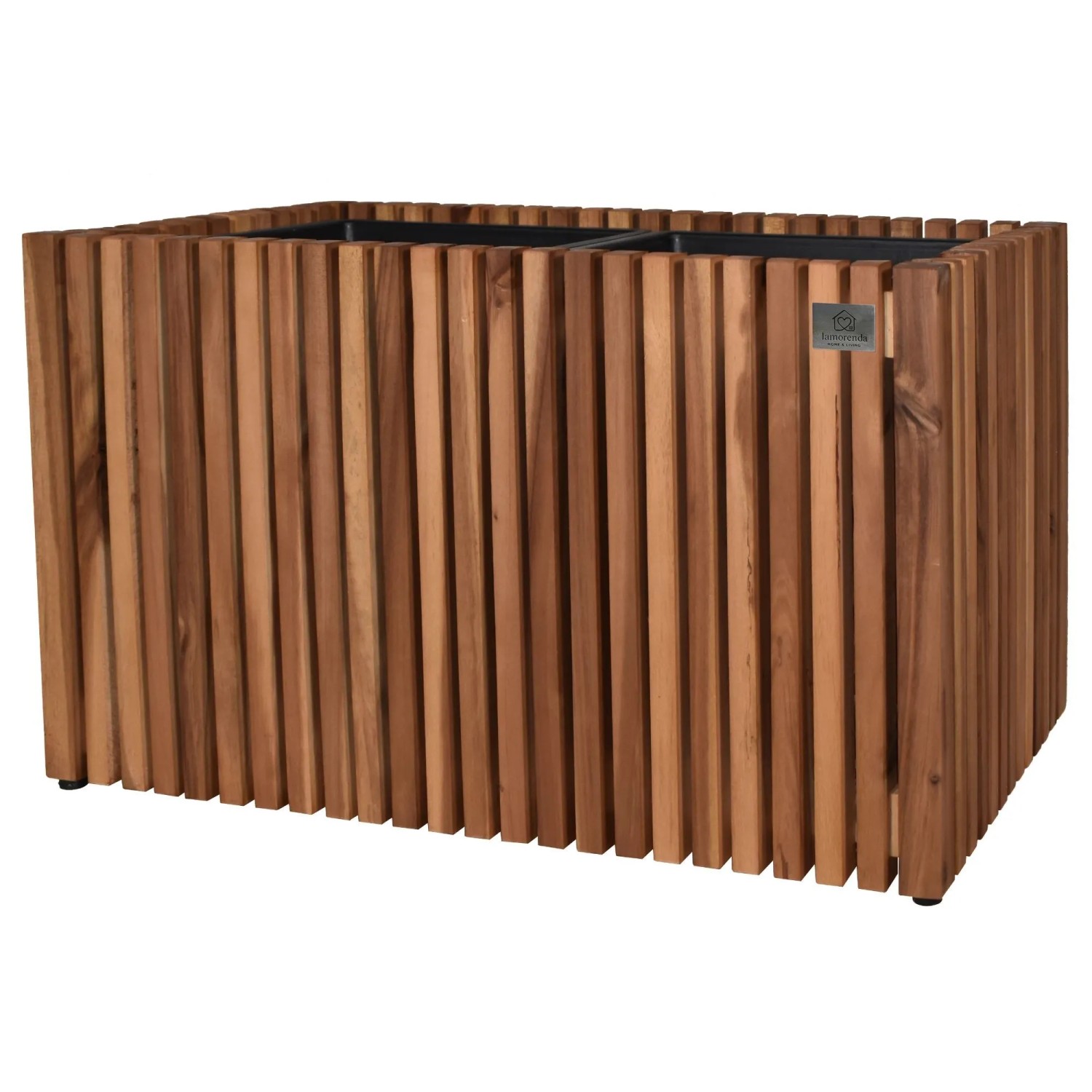 LAMORENDA Pflanzgefäß inkl. Einsatz Akazienholz 66 x 36,5 x 40 cm Innen- und Außenbereich Dunkelbraun