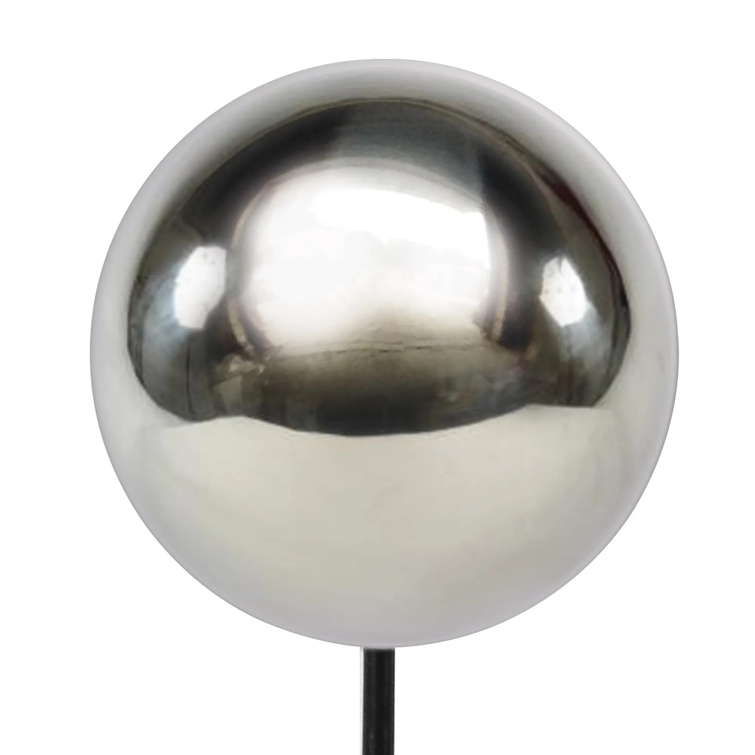 Gartenstecker mit glänzender Edelstahlkugel, silberfarben, 78 cm hoch.