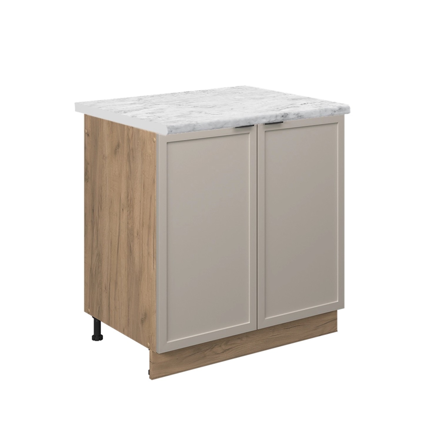 Vicco Spülenunterschrank Fame-Line Küchenunterschrank für die Spüle GrauBeige 80 cm AP Marmor mit Goldkraft Eiche Korpus