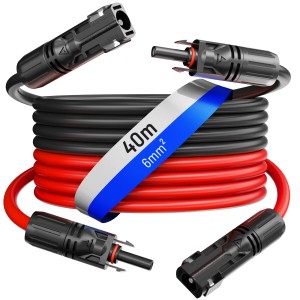 hb-digital 2x 40m Solarkabel 6 mm² mit Stecker, rot und schwarz, für Solaranlagen.