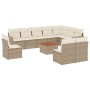 Beige 11-tlg. Garten-Sofagarnitur aus Poly Rattan mit Kissen und Tisch für Terrasse & Garten.