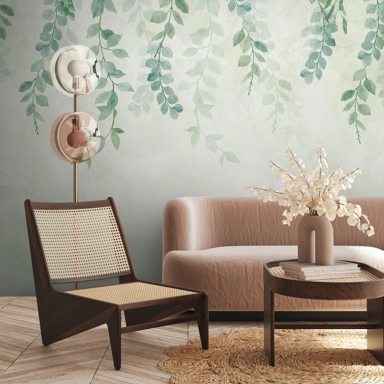 PROFHOME 399071-GU Fototapete Floral Matt Grün Blau Creme-Weiß 3,71 m x 2,8 günstig online kaufen