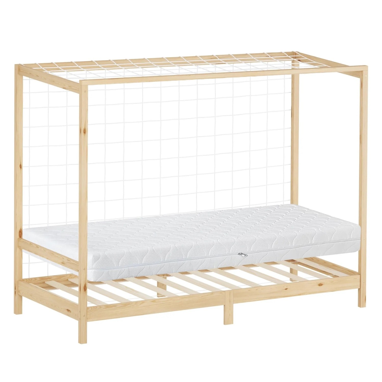 ML-Design Kinderbett Fußballtor 90x200 cm mit Matratze H 16 cm Natur