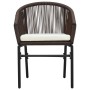 Brauner Rattan-Gartenstuhl mit cremefarbenem Kissen aus dem vidaXL Bistro-Set.