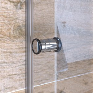 Detailaufnahme: Chromfarbener Magnetgriff an Dusch-Nischentür Brava Frame mit Glas-Festteil.