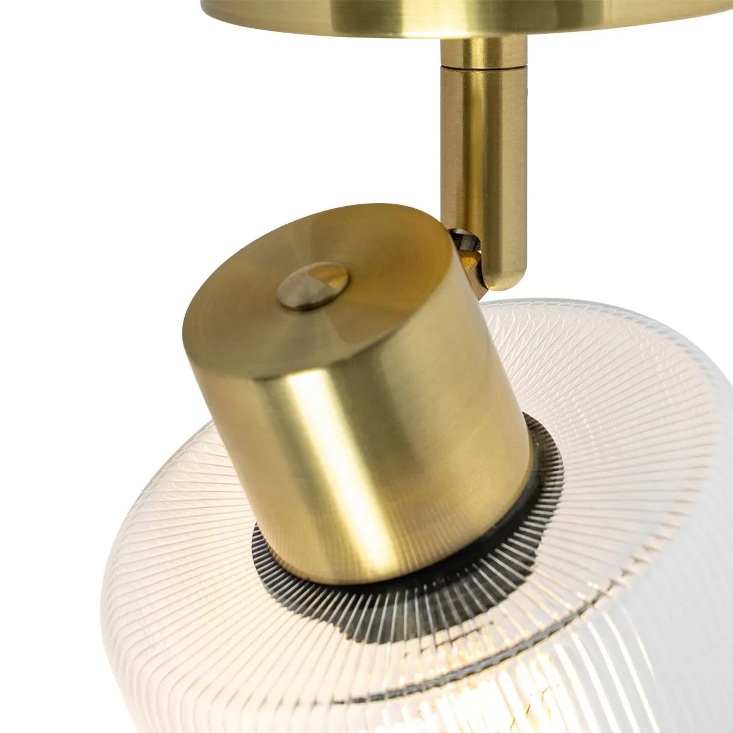 Verstellbarer Art Deco Deckenstrahler Laura in Gold mit geripptem Glas.