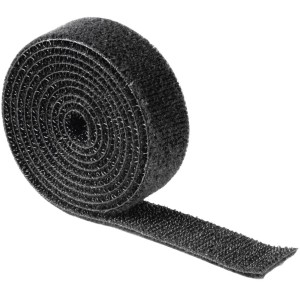 Schwarzes Hama Klettband, beidseitig verwendbar, 1,9 cm x 100 cm, aufgerollt.