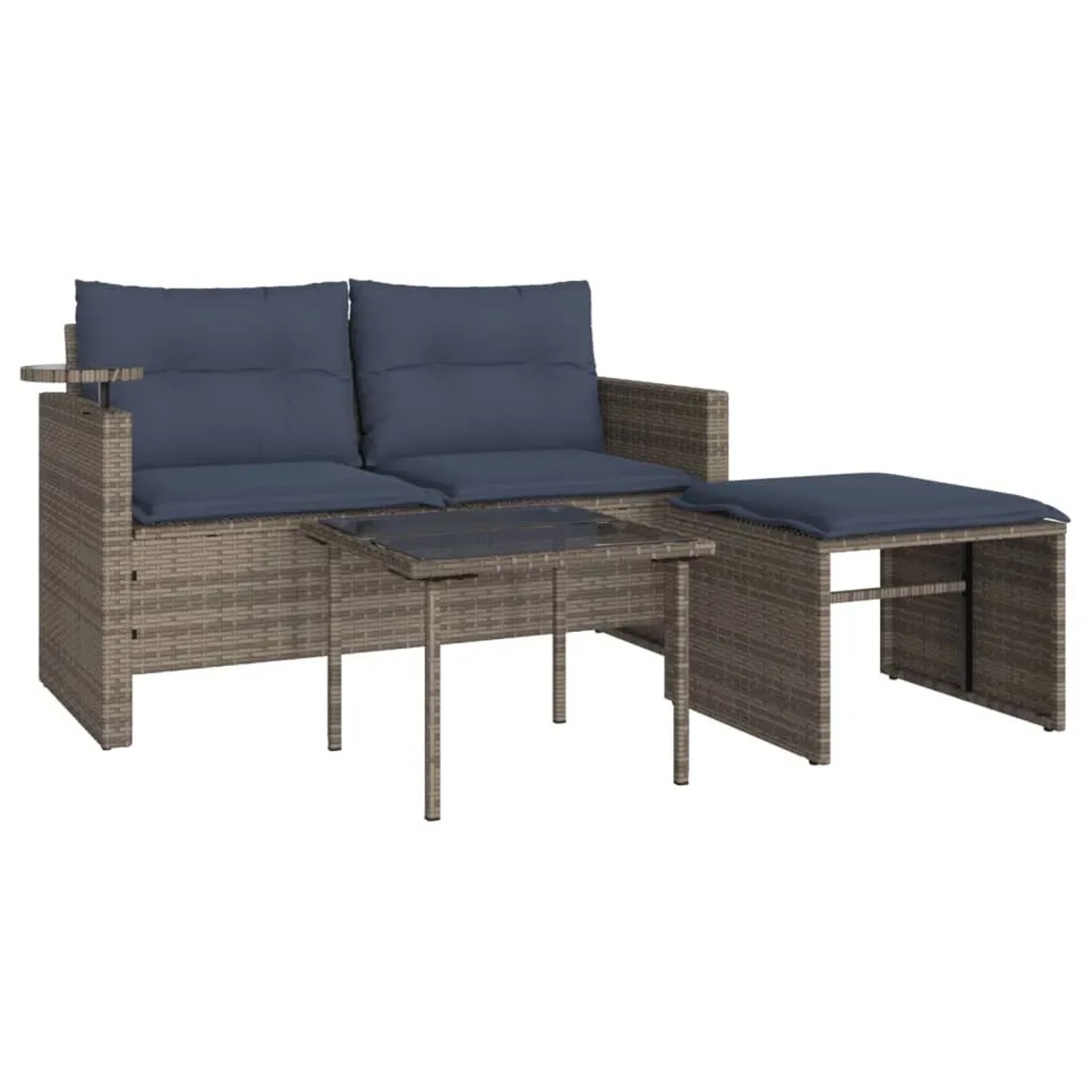 vidaXL 3-Tlg Gartensofa-Set mit Kissen Grau Poly-Rattan 365464