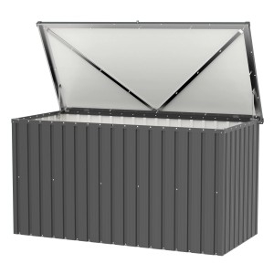 Geöffnete, anthrazitfarbene Tepro Universalbox Store X-Large aus Metall, 184,3x93,8x90 cm.