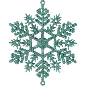 Glitzernde, mintfarbene Schneeflocke als Baumschmuck, 12er Set.