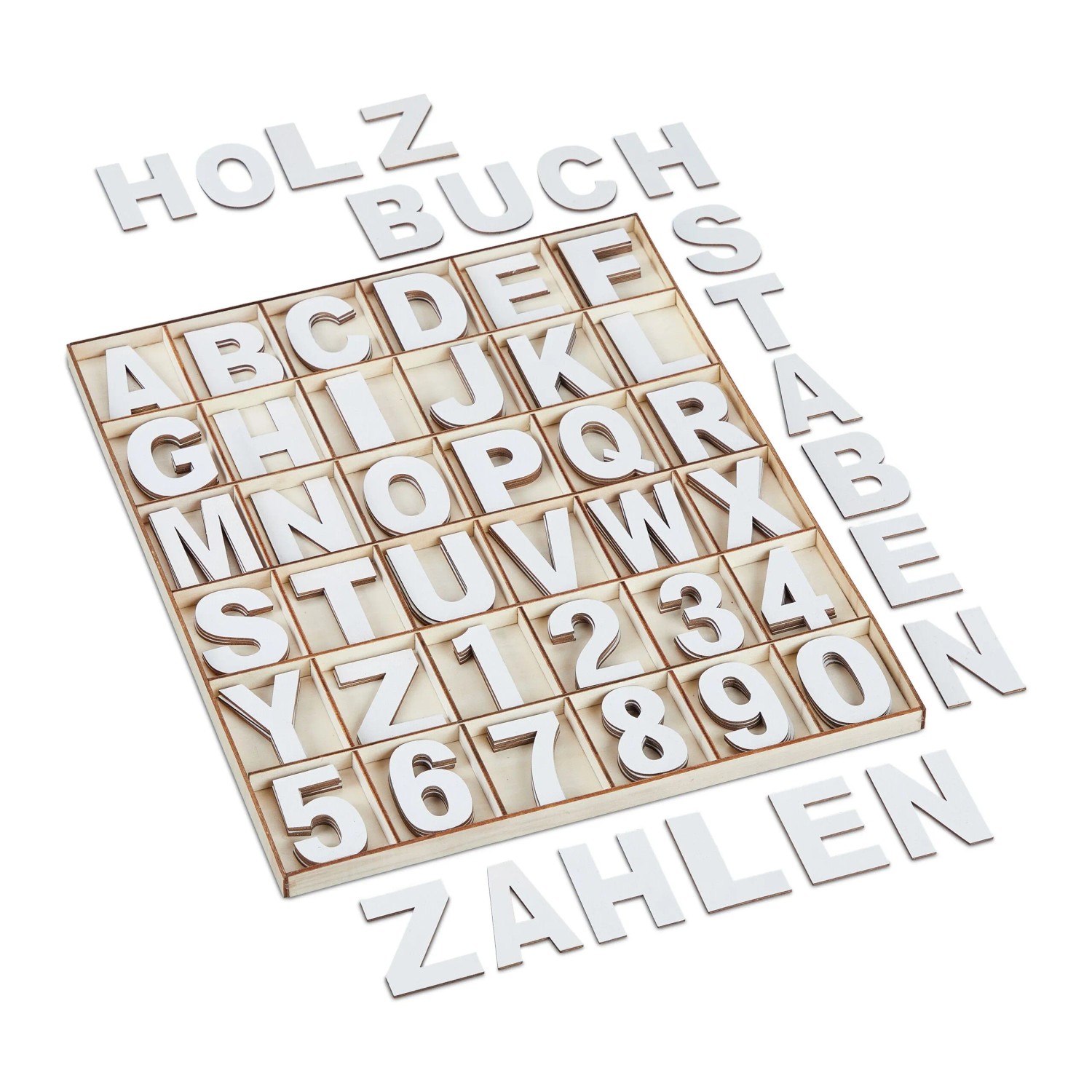 Relaxdays Buchstaben und Zahlen Set Holz Weiß 1,5 x 28,5 x 34,5 cm 310 g