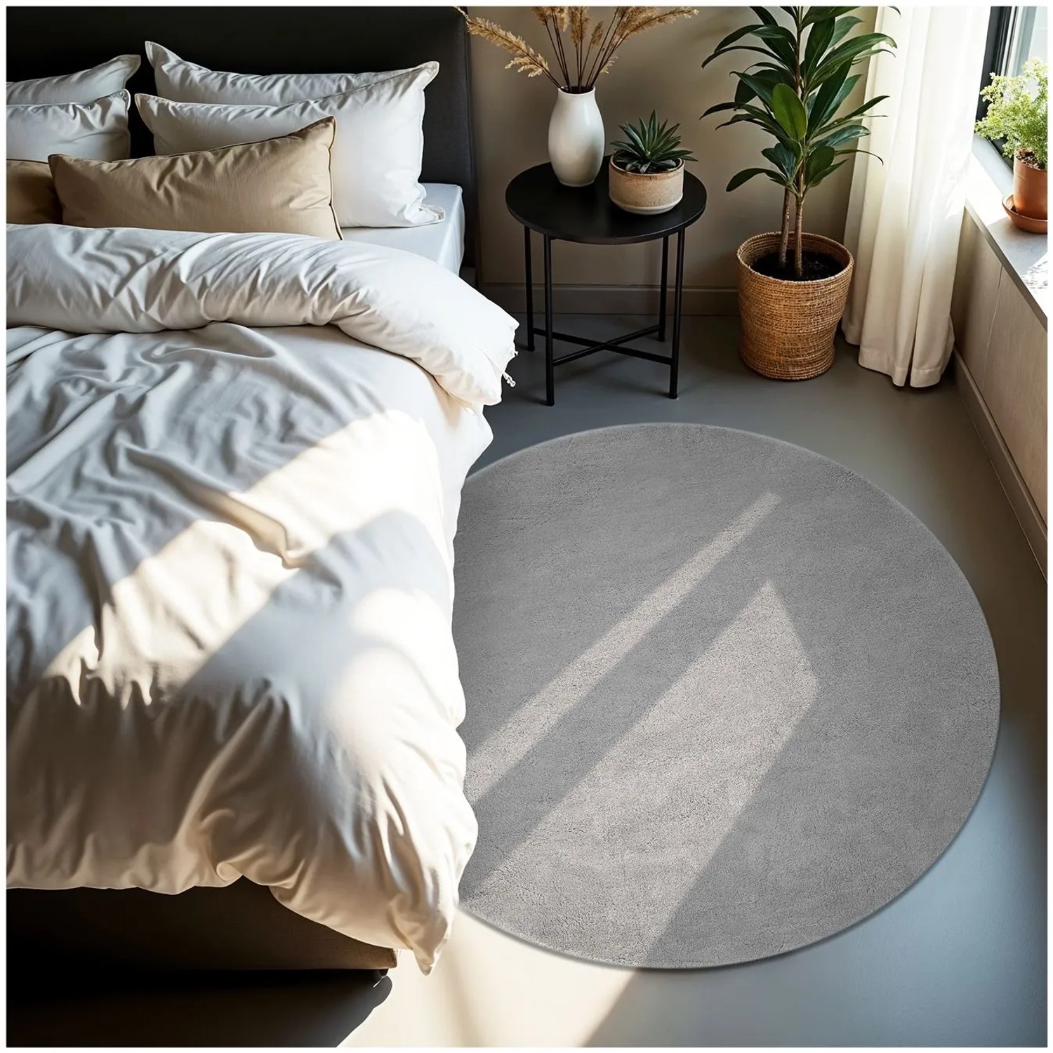 Tectake Kurzflorteppich Soft Zone Verschiedene Größen und Farben Flauschige Oberfläche  1630 G M² Florgewicht Ø 120 cm 120 x 120 x 1 50 cm Grau