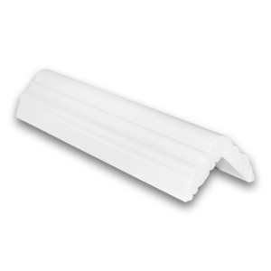 Musterstück einer weißen PROFHOME Eckleiste / Zierleiste, ca. 10 cm lang.
