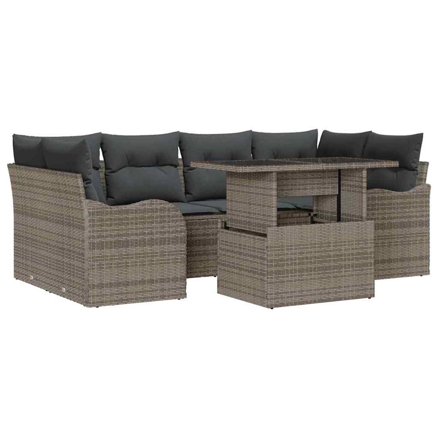 vidaXL Garten-Sofa-Set mit Kissen 7-Tlg Grau Poly Rattan 3348395 günstig online kaufen