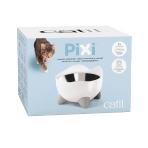 Catit Pixi Futternapf, erhöhter Katzennapf in Weiß mit Edelstahlschale, 200 ml.