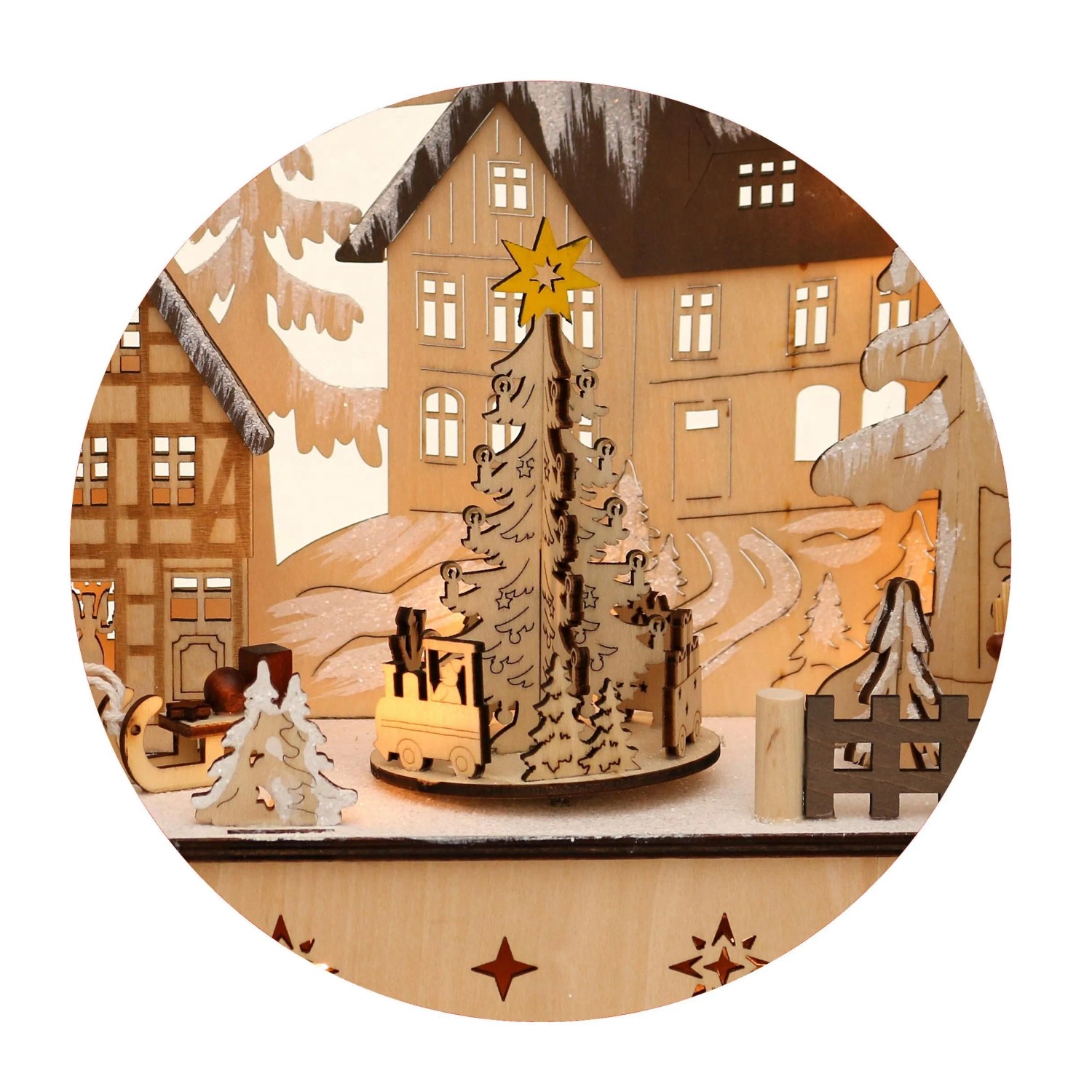 Dekohelden24 LED Holz Schwibbogen mit Bewegtem Weihnachtsbaum Inklusive Netzteil und Batteriebetrieb Möglich mit Schneekinder L/B/H 45 x 12 x 35 cm_5