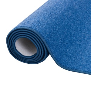 Gerollter, blauer Snapstyle Trend Velours Teppich Joy, 100x200cm. Kurzflorteppich.