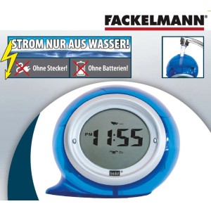Blaue Fackelmann Wasseruhr, batterielos, mit LCD-Display. Uhr für Bad oder Küche.