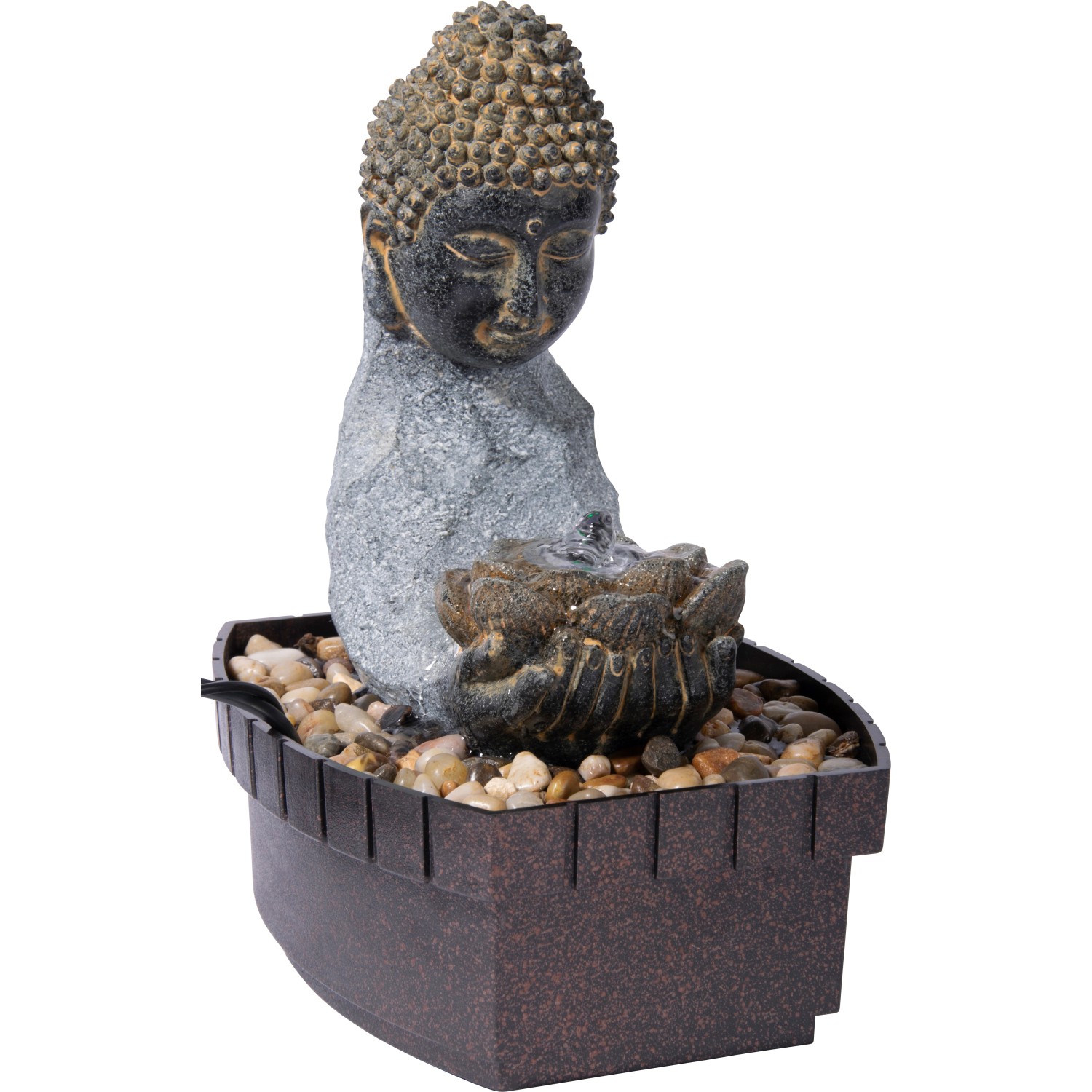 Dobar Zimmerbrunnen Buddha Lotusblüte in Steinoptik mit Deko-Steinen