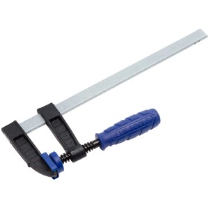 LUX Schraubzwinge 200 mm, Spannwerkzeug mit blauem Griff und silberner Schiene.