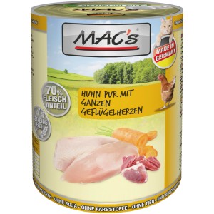 Mac's Katzen-Nassfutter Huhn Pur mit Geflügelherzen, getreidefrei, 400g Dose.