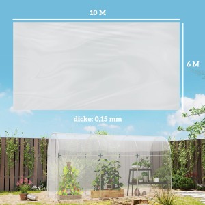 Transparente Outsunny Gewächshausfolie (6x10m) aus Kunststoff, wasserdicht und UV-beständig.