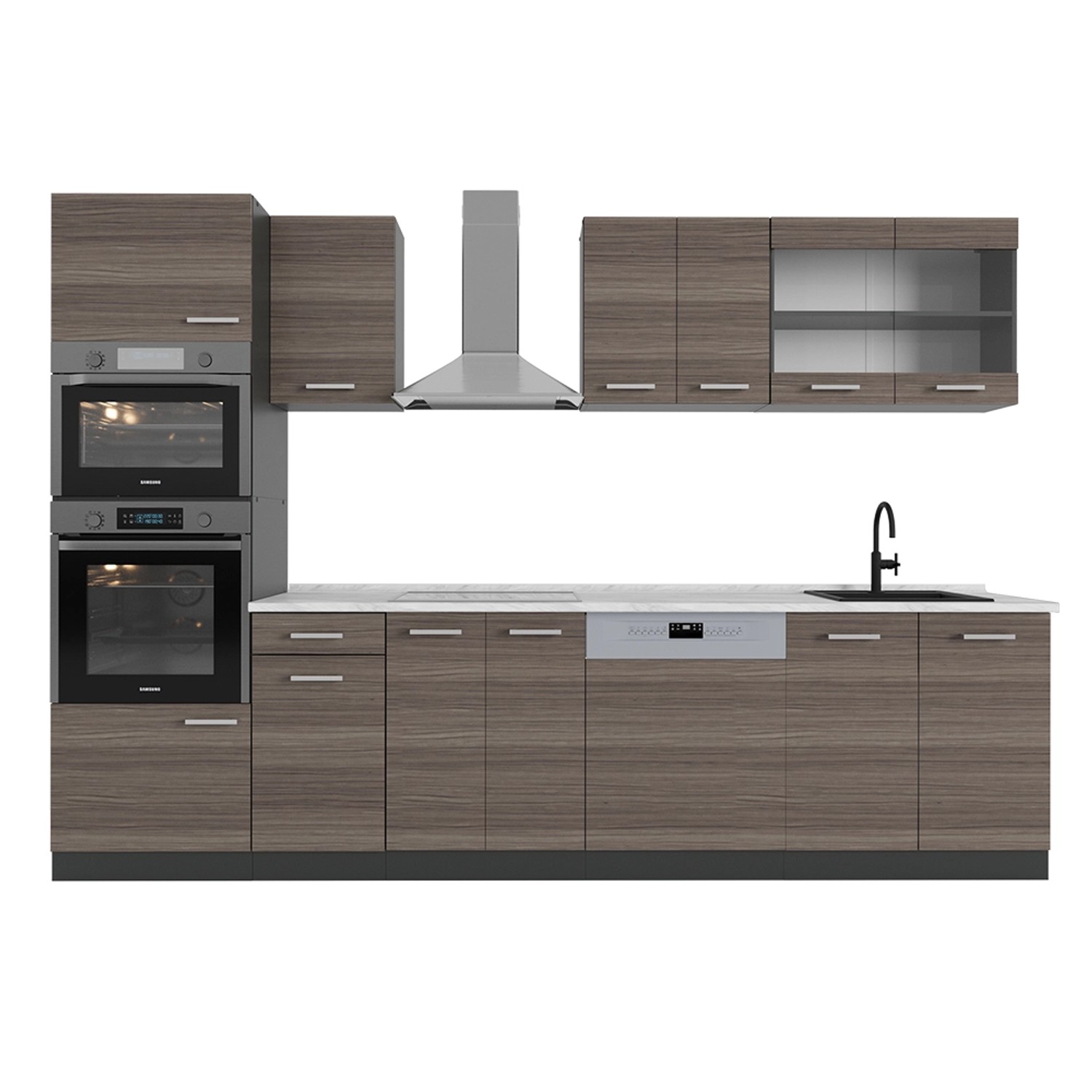 Vicco R-Line Küchenzeile Edelgrau/Anthrazit 300 cm mit HochschrankAP Marmor günstig online kaufen