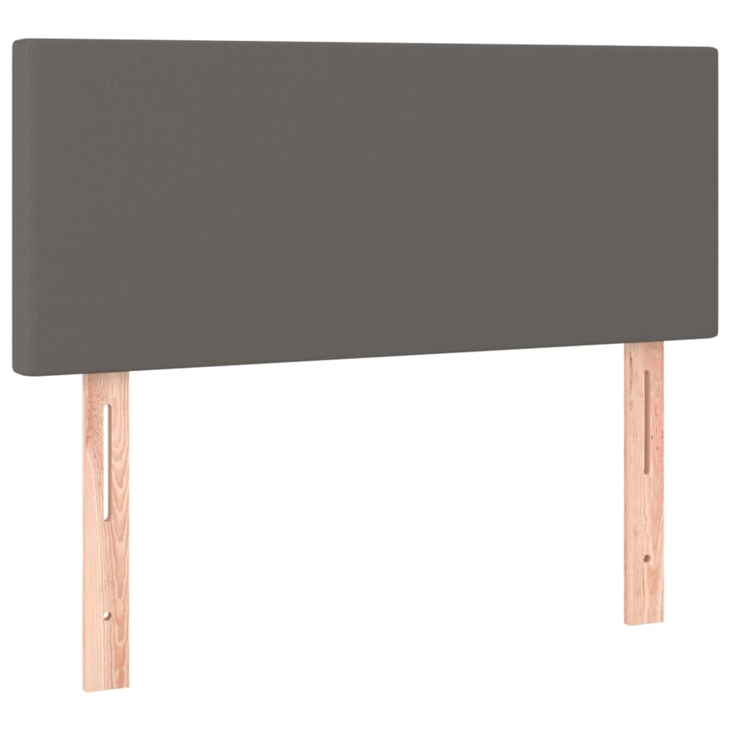 Graues vidaXL Boxspringbett mit Kunstleder-Kopfteil und Holzfüßen.