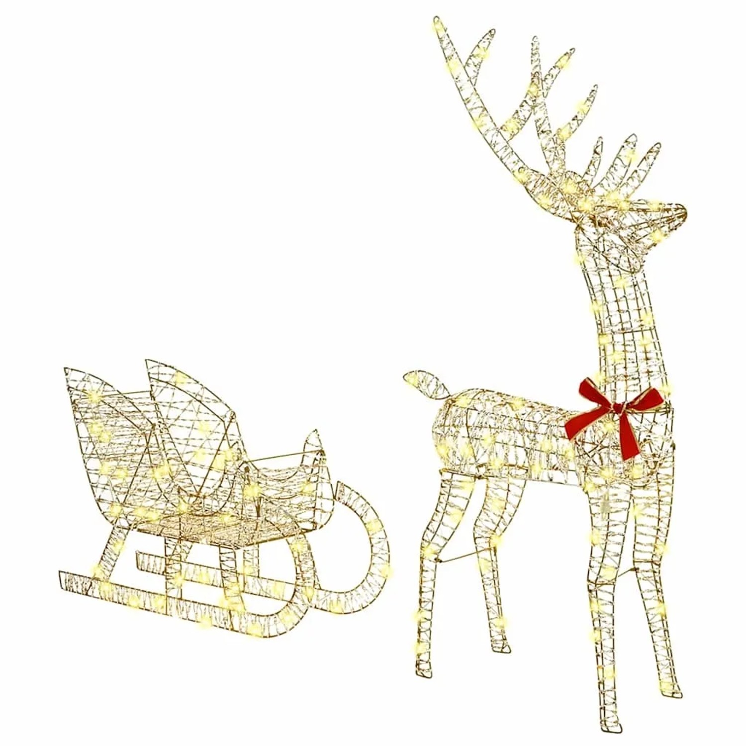 Image of vidaXL Rentier Zieh Schlitten Warmweiß 70 x 26 x 128,5 cm PET 42019080