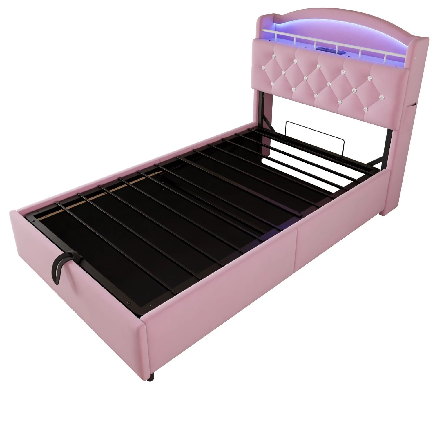 okwish Kinderbett 90x200cm mit LED Stauraum Jugendbett Rosa ohne Matratze