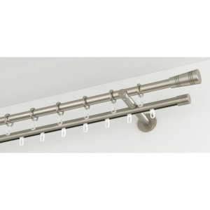 Gardinia Chicago Gardinenstange, Edelstahloptik, 2-läufig, mit Ringen und Trägern.