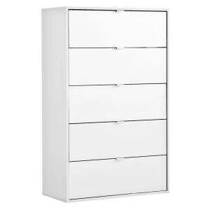 Weiße mokebo Kommode mit 5 Schubladen, vielseitig als Sideboard oder Anrichte nutzbar.