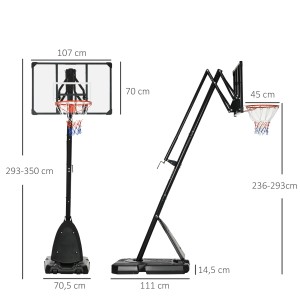SPORTNOW Basketballständer aus Stahl, höhenverstellbar, mit Rollen und Maßen.