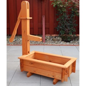 Promadino Holztrog mit Schwengelpumpe, Gartendeko aus Holz für Beet oder Terrasse.