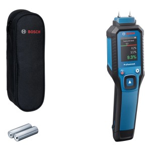 Bosch Professional GMP 1-13 Materialfeuchtemessgerät mit Tasche und Batterien.