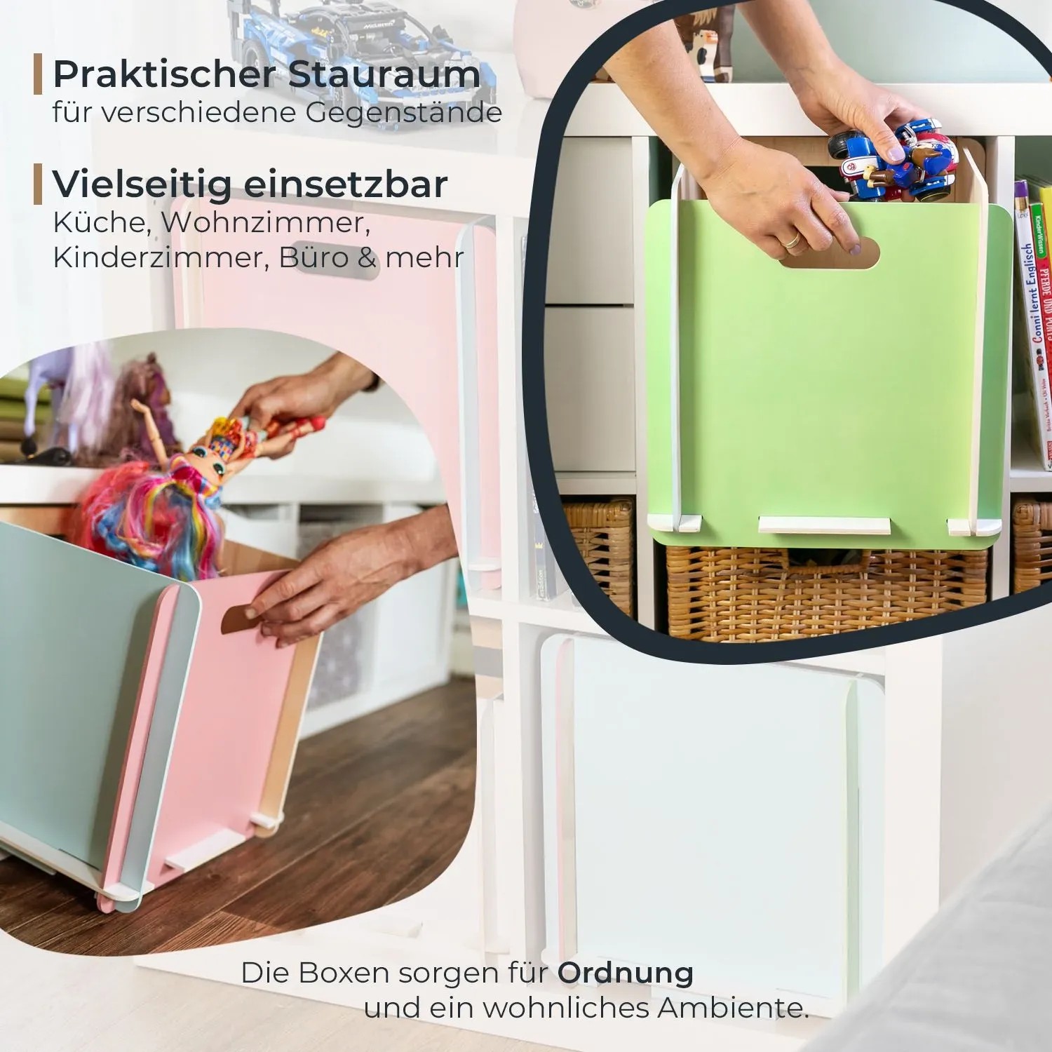 HMF Aufbewahrungsbox Holz, 32cm, mehrfarbig, für Kallax Regale. Ordnung im Kinderzimmer.