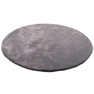 Runder, grauer Fellteppich (80x80cm) von Pergamon Luxus Super Soft. Flauschiger Teppich für Wohnzimmer und Schlafzimmer.