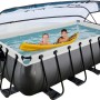 Rechteckiger Exit Black Leather Pool 400x200 mit Abdeckung und Sandfilterpumpe. Kinder im Pool.