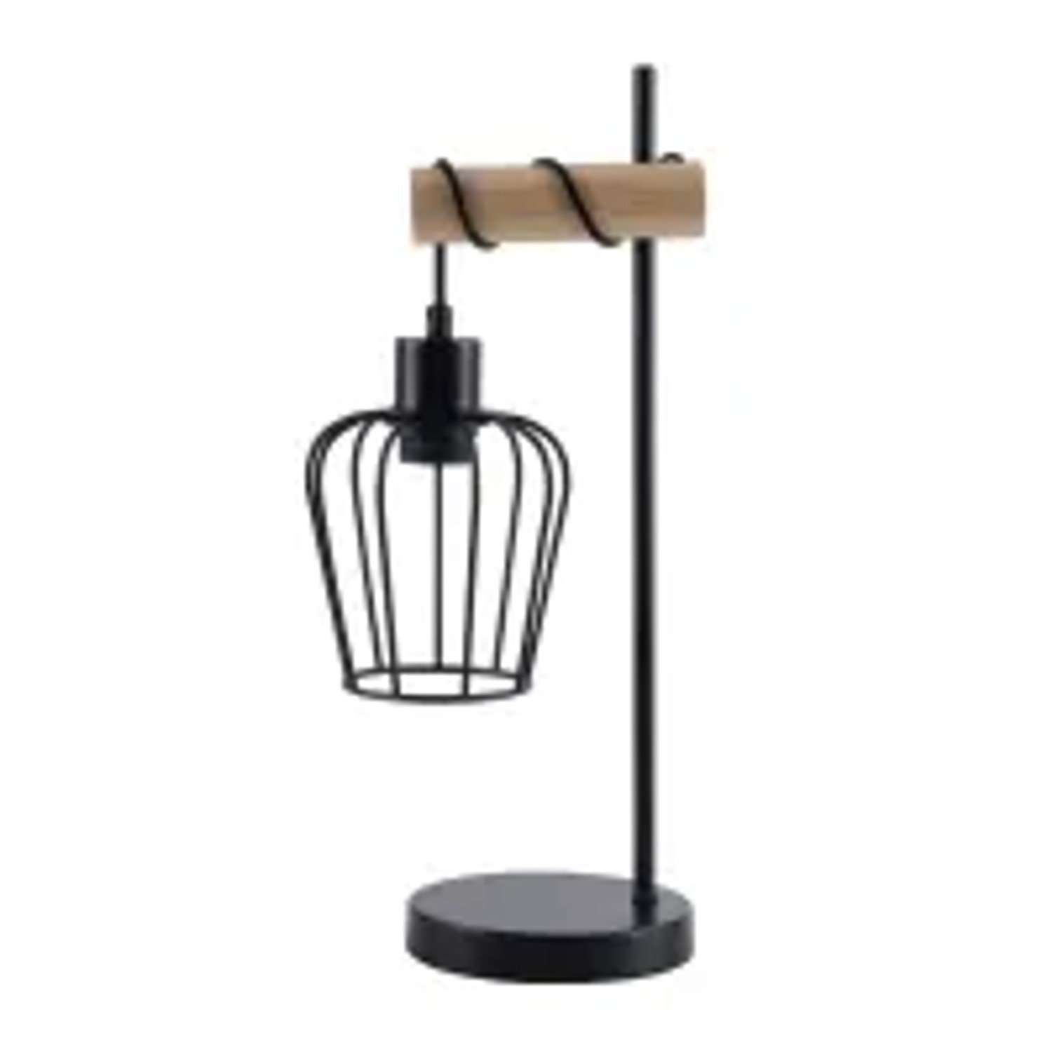 NETTLIFE Vintage-Tischleuchte aus Holz Schwarze Nachttischlampe Im Industriedesign Metallrahmen E27-Fassung Ohne Leuchtmittel