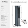 Tectake Luftkühler Alaska, anthrazit, mit Fernbedienung und Maßangaben.