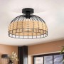 Schwarze Eglo Deckenleuchte Anwick mit Rattanschirm in Natur, Vintage-Design.