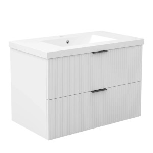 AICA Waschtisch mit Unterschrank 80 cm Morri Badmöbel Set 2 tlg. Waschbecken mit Unterschrank Weiß Matt Softclose
