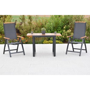 Merxx Siena 3-tlg. Gartenmöbel-Set: Klappsessel mit Akazienholz, Ausziehtisch aus Akazie, Aluminiumgestell.