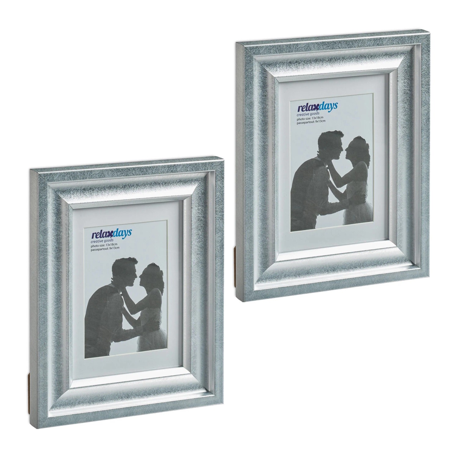 Relaxdays Bilderrahmen 2er Set Kunststoff Glas Silber mit Passepartout 25 cm x 20 cm x 2 cm 0,68 kg
