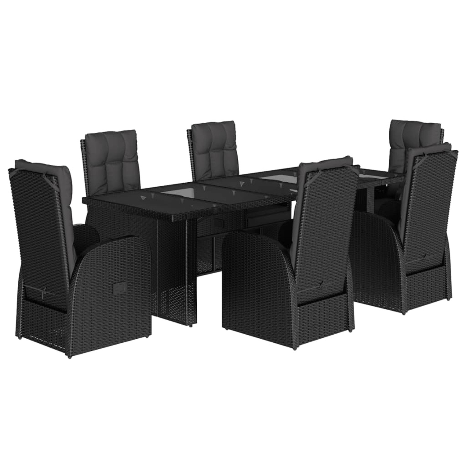 vidaXL 7-Tlg Garten-Essgruppe mit Kissen Schwarz Poly Rattan 3277656
