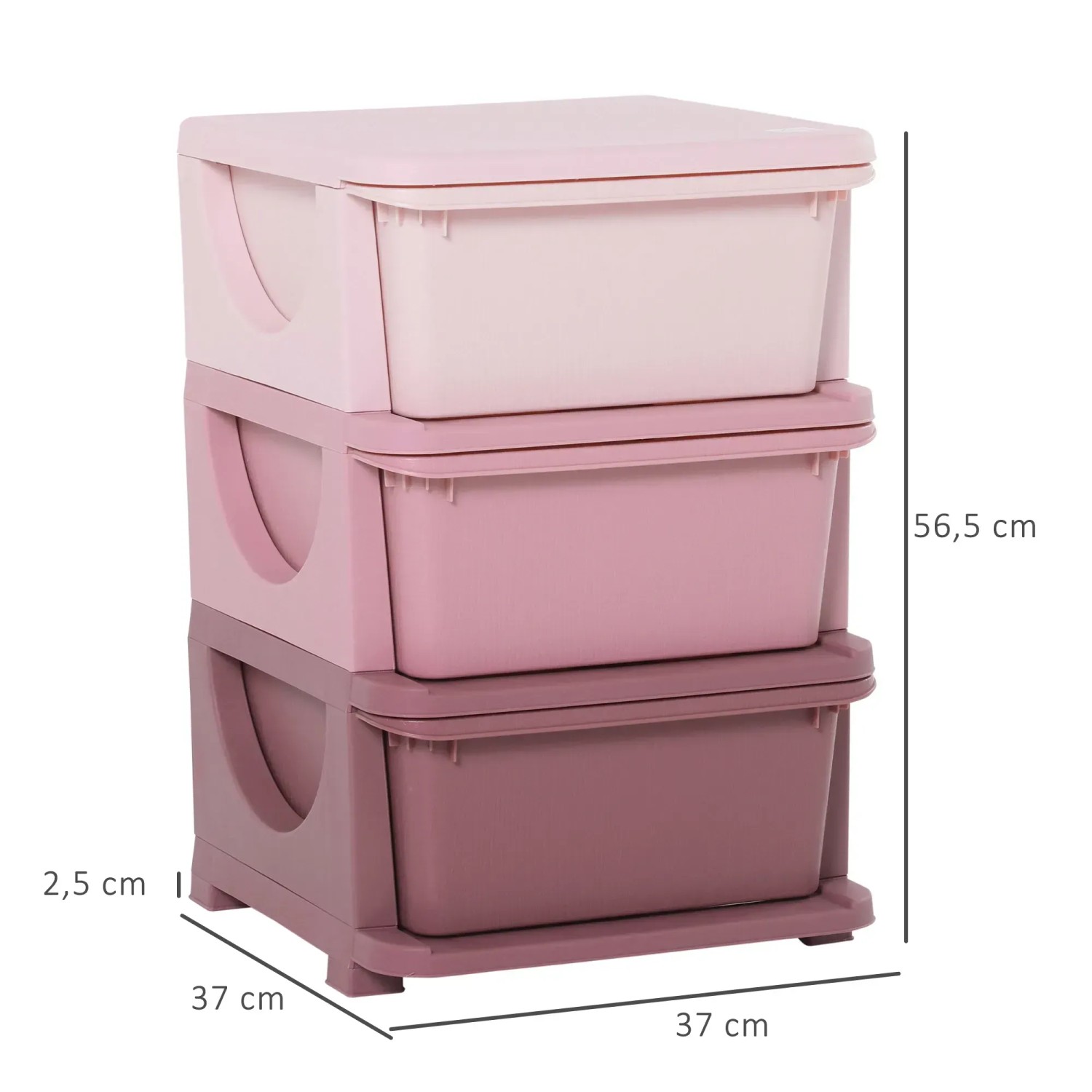 HOMCOM Schubladenschrank mit 3 rosa Schubladen zur Aufbewahrung im Kinderzimmer.